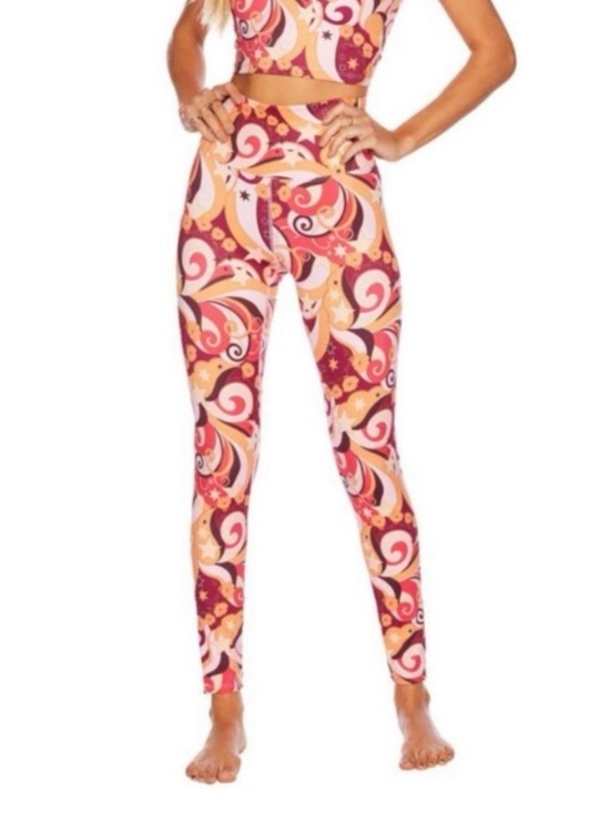 Beach Riot Pants - Beach Riot Sport | Piper Leggings Starlight Swirl 70s Floral Orange Pink Small